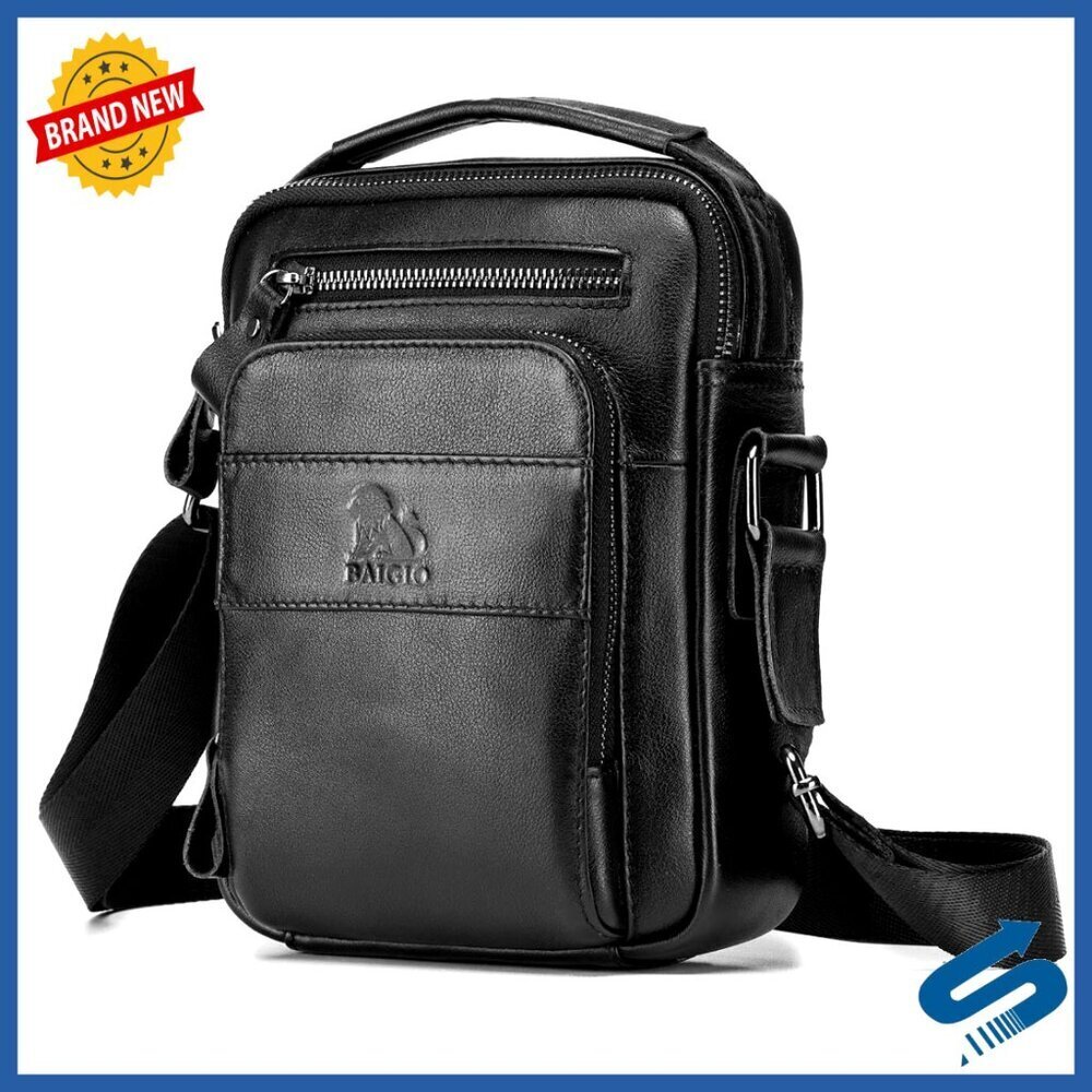 Genuine Leather Messenger Bag Adjustable Strap Multiple Pockets Classic